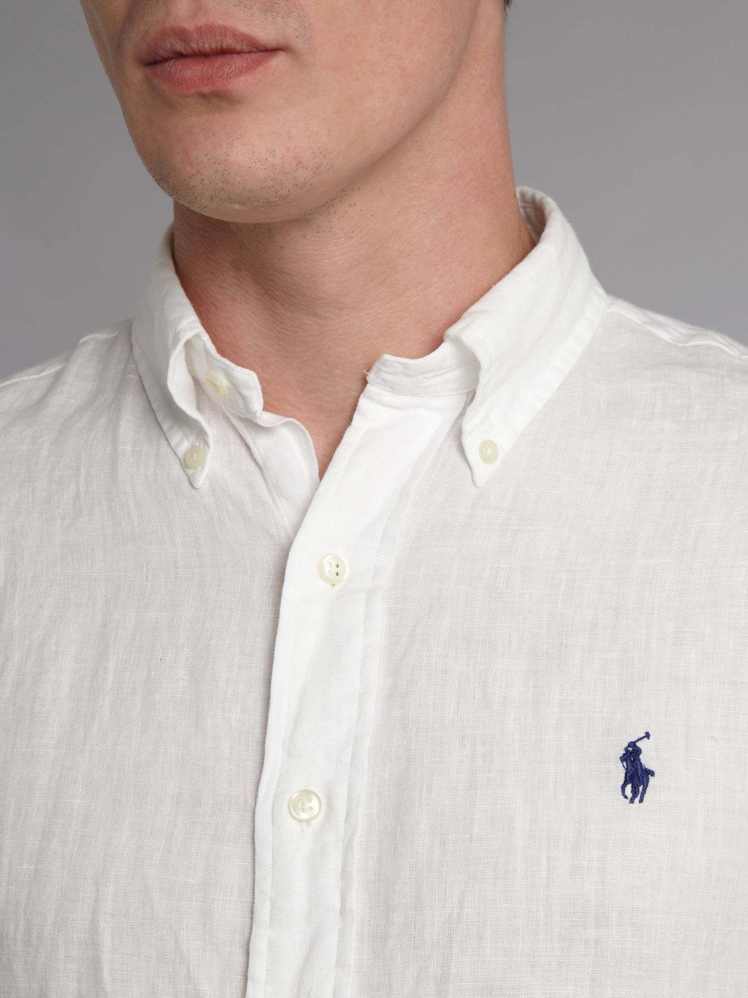 Polo ralph lauren Short Sleeved Custom Fitted Linen Shirt in White for ...