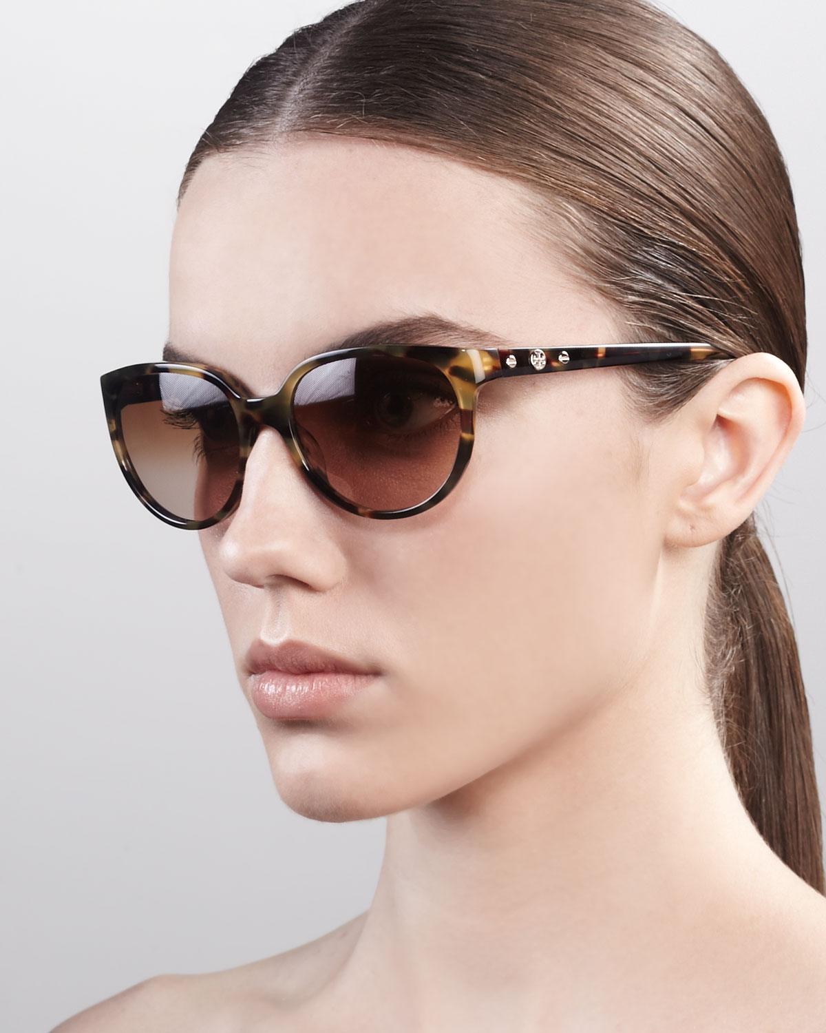Lyst - Tory Burch Thin Oval Sunglasses in Brown