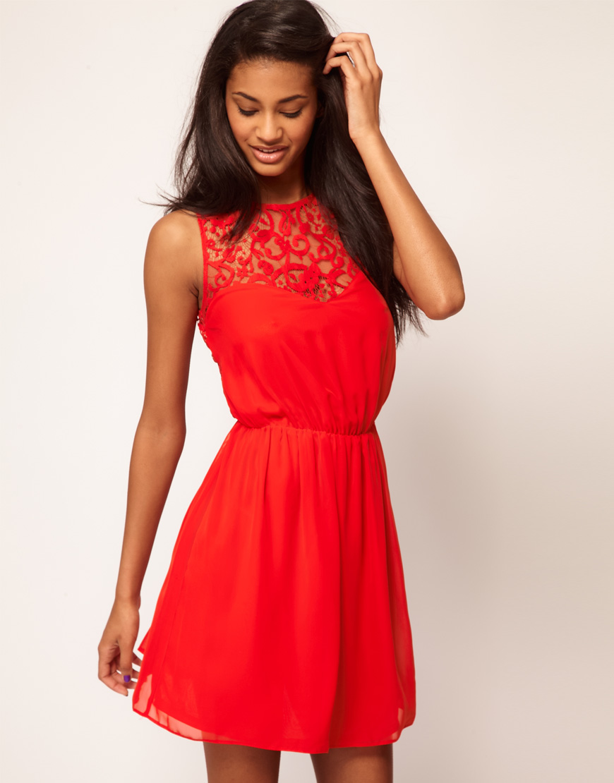  Asos  Skater Dress  with Lace Back in Pink  peachblush Lyst