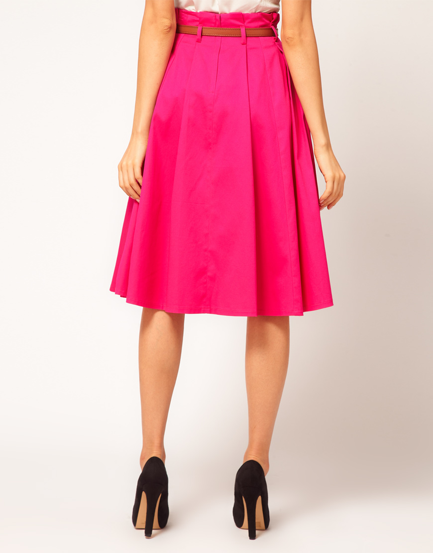 Lyst - Asos Collection Asos Belted Full Midi Skirt in Pink