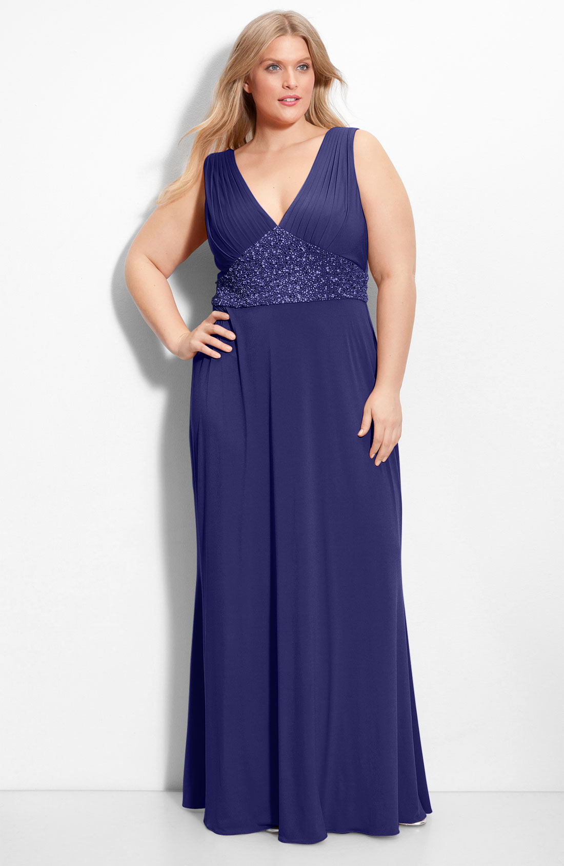 Js Boutique Beaded Waist Jersey Gown in Blue (royal) | Lyst