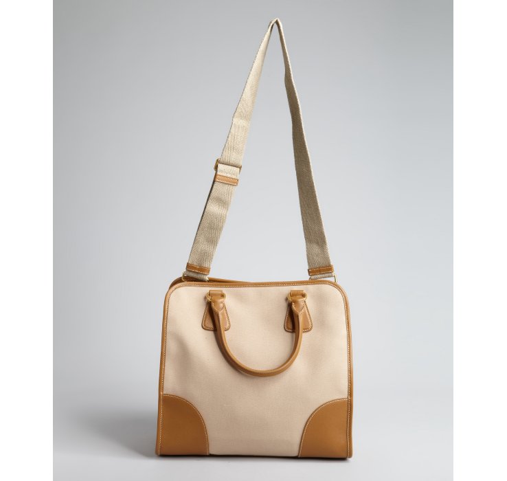 Prada Hemp and Caramel Canvas Top Handle Doctor Bag in Brown (tan ...