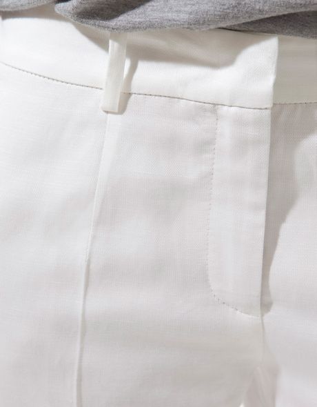 Zara Linen Trousers with Turnups in White | Lyst