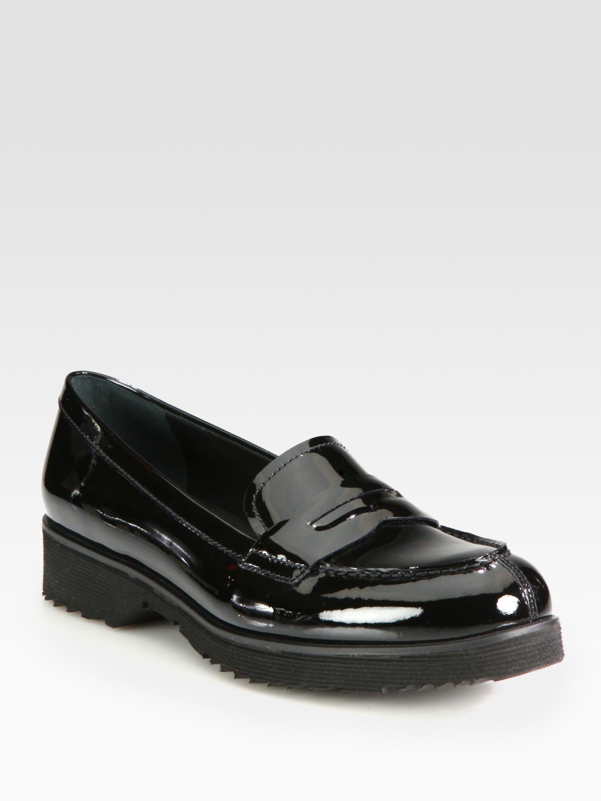 Lyst - Prada Patent Leather Penny Loafers in Black