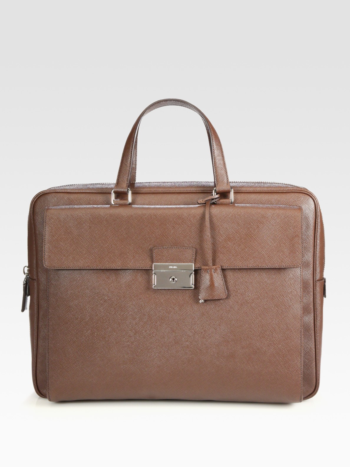 Prada Saffiano Leather Briefcase in Beige for Men (tan) | Lyst