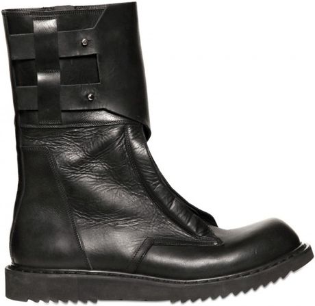 Rick Owens Mock Zipped Leather Compact Boots in Black for Men | Lyst