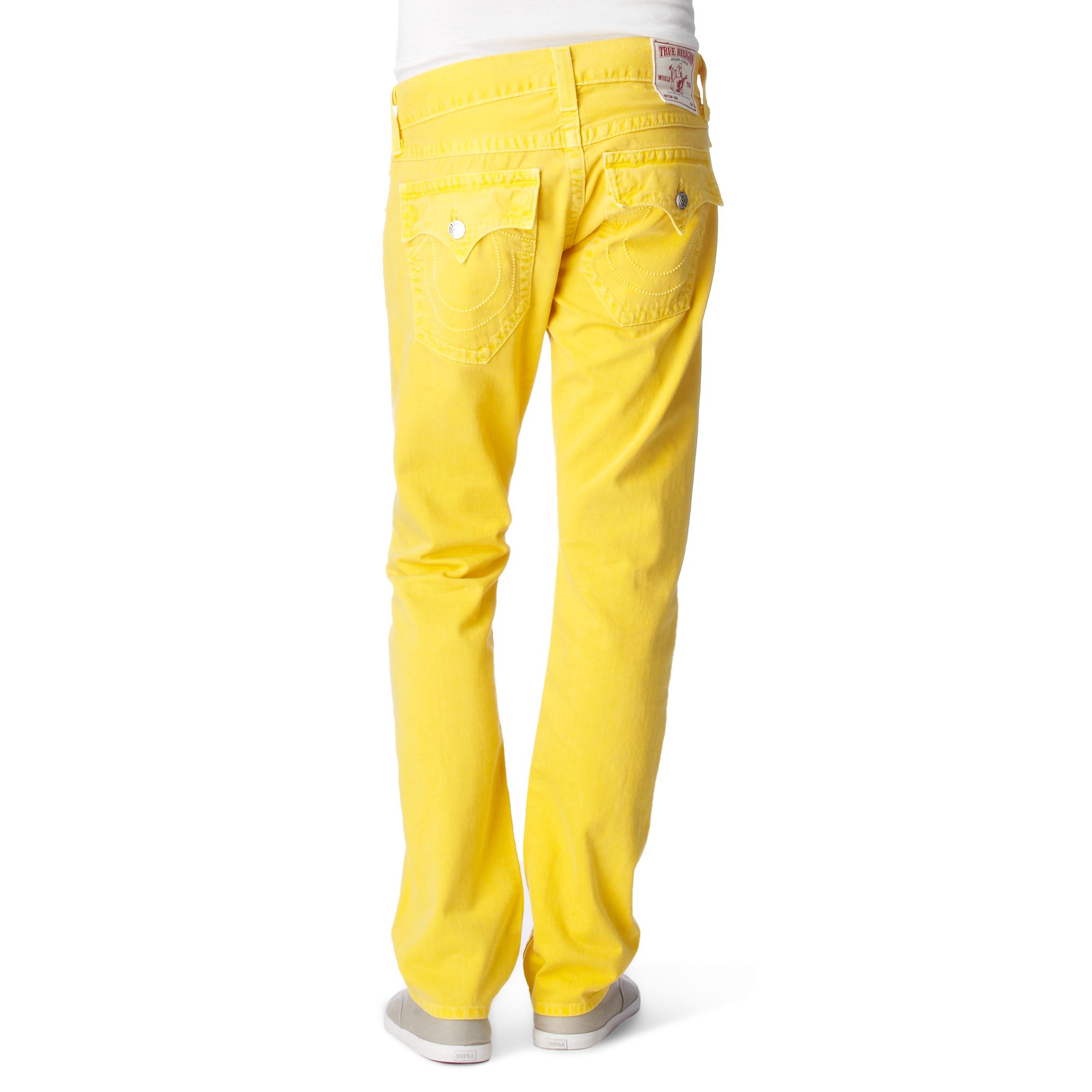 black and yellow true religion jeans