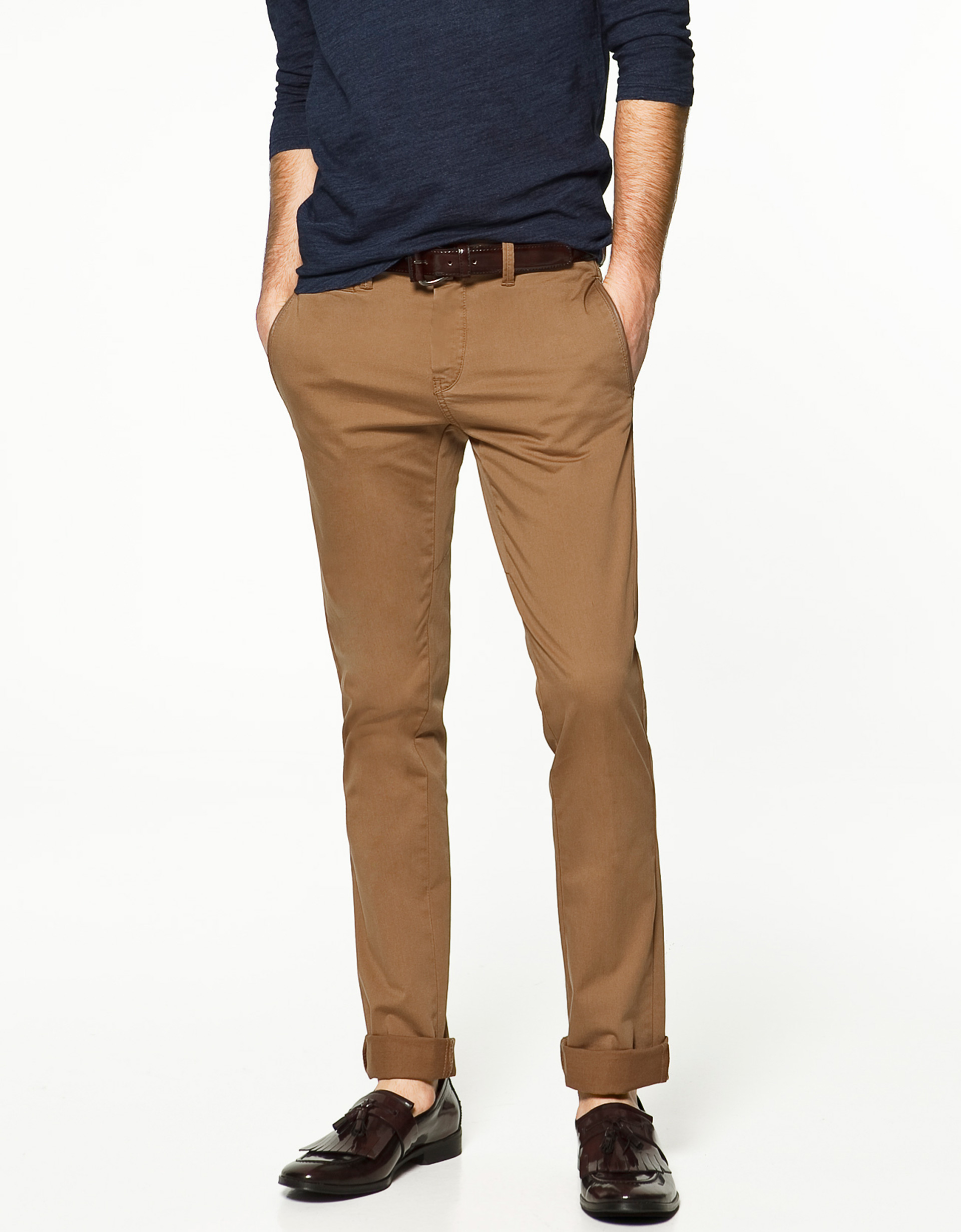 Zara Chinos with Zips in Brown for Men (tobacco) | Lyst