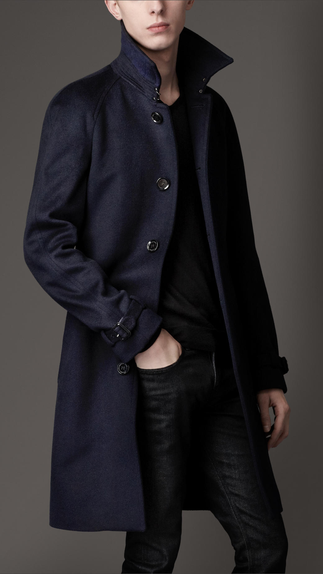 Lyst - Burberry Midlength Wool Cashmere Trench Coat in Blue for Men