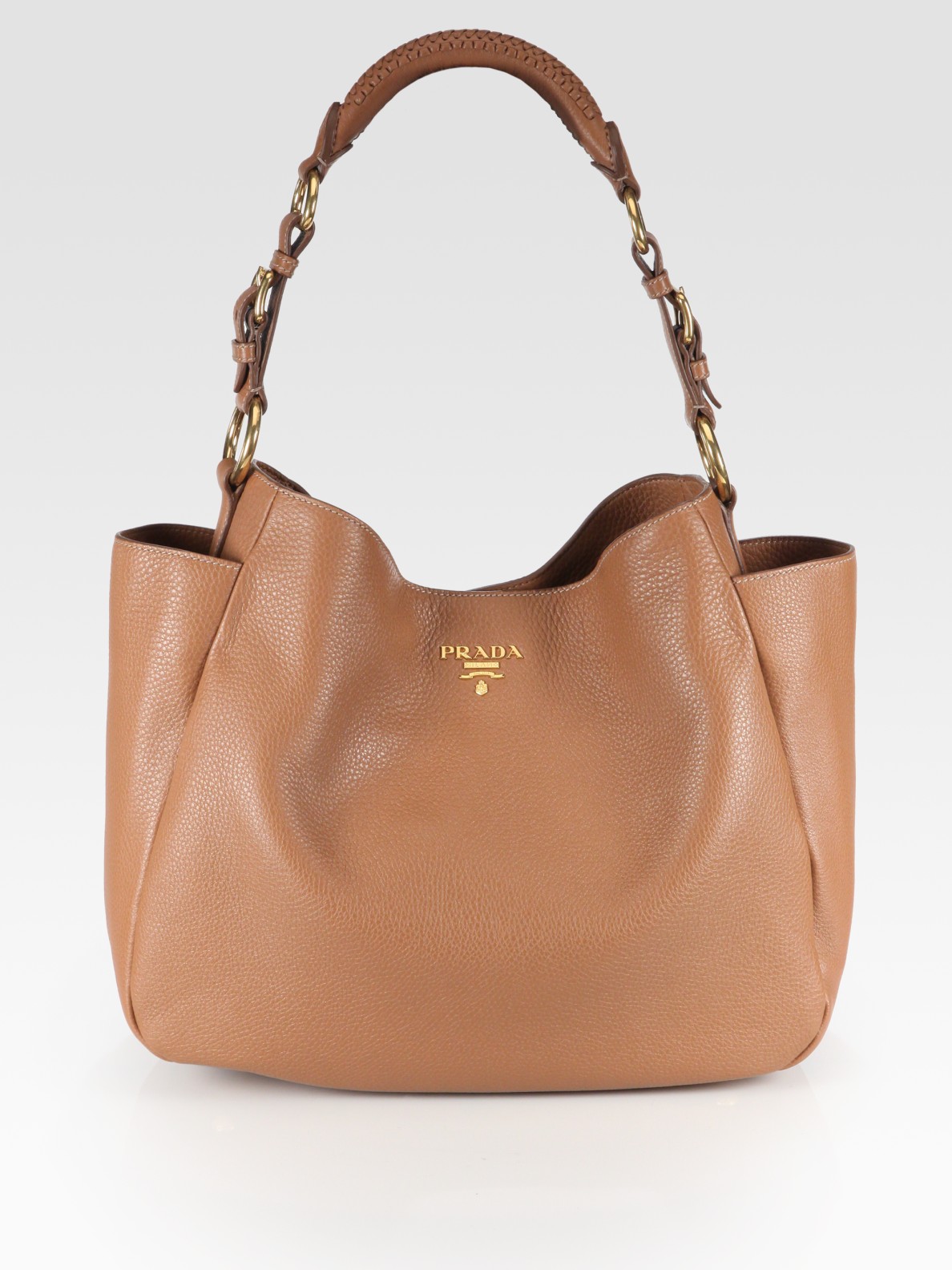 Prada Vitello Daino Side Pocket Hobo in Brown (tan) | Lyst