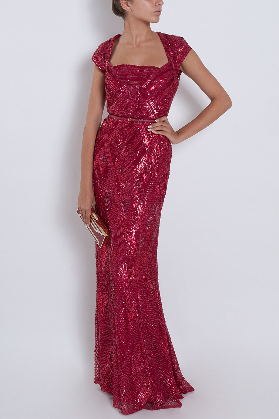 Lyst Elie Saab Cap Sleeve Beaded Gown In Red 8459