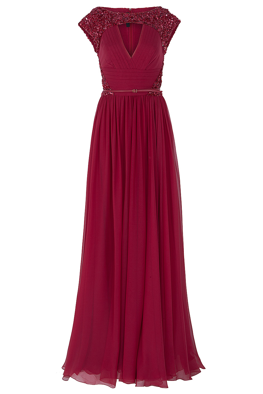 Elie Saab Chiffon Beaded Cap Sleeve Gown in Red (cherry) | Lyst