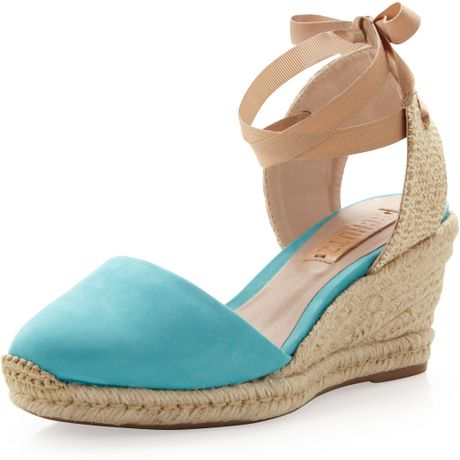 Schutz Suede Ankle Wrap Espadrille Wedge Blue in Blue (lt blue) | Lyst