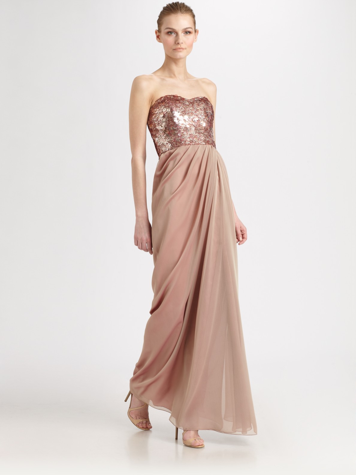 Lyst - Badgley Mischka Sequined Bodice Gown in Brown