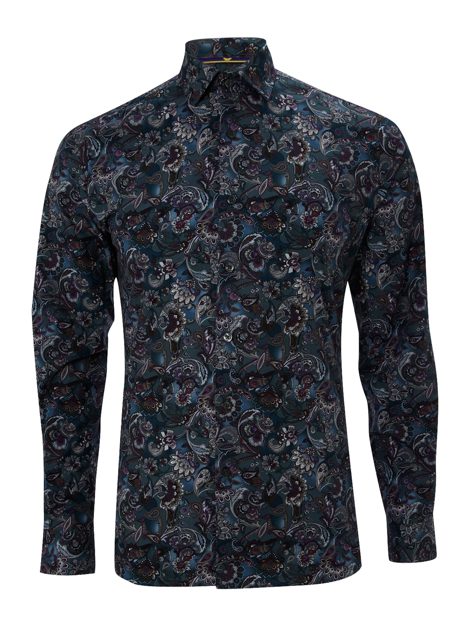 Duchamp Long Sleeve Paisley Print Shirt in Black for Men (teal) | Lyst