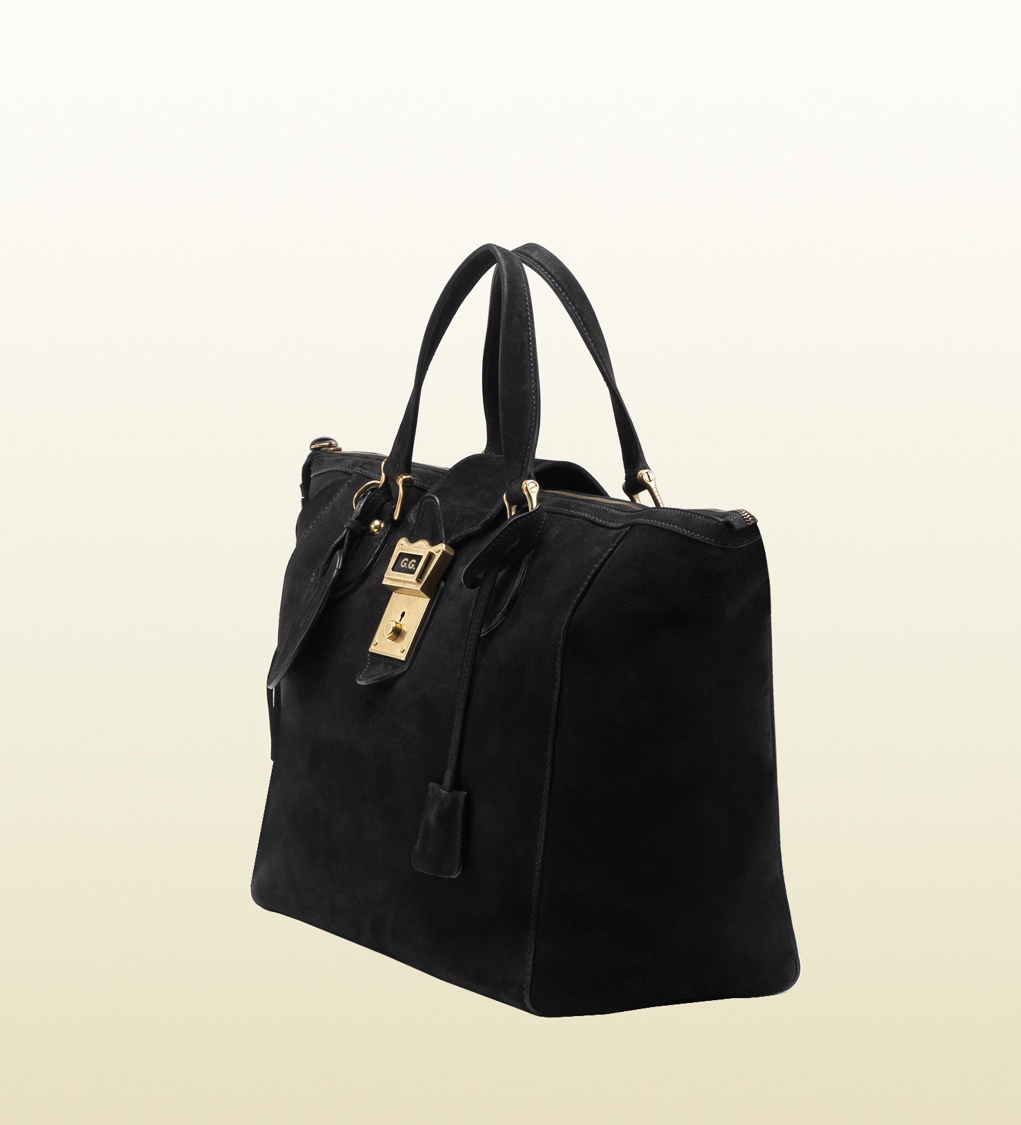 Lyst - Gucci Goldmark Top Handle Suede Boston Bag in Black