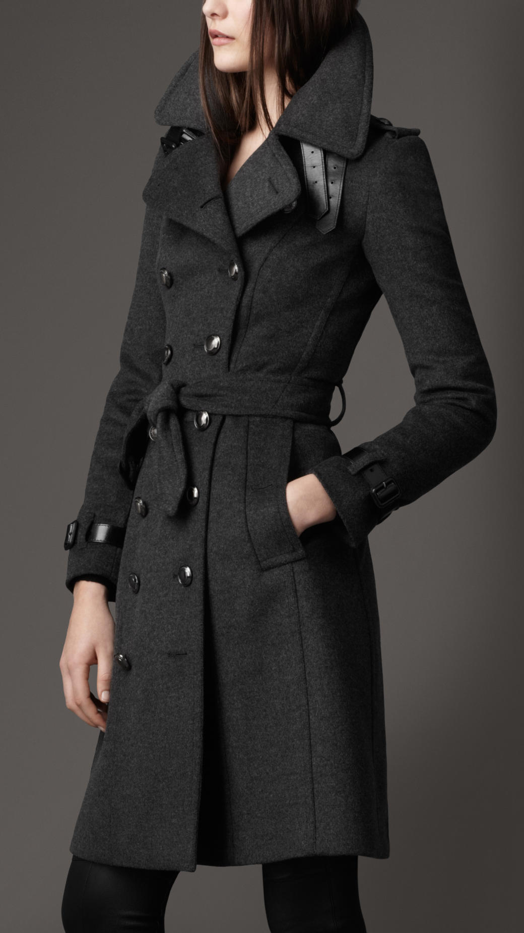 Burberry Long Wool And Cashmere Blend Trench Coat in Gray | Lyst