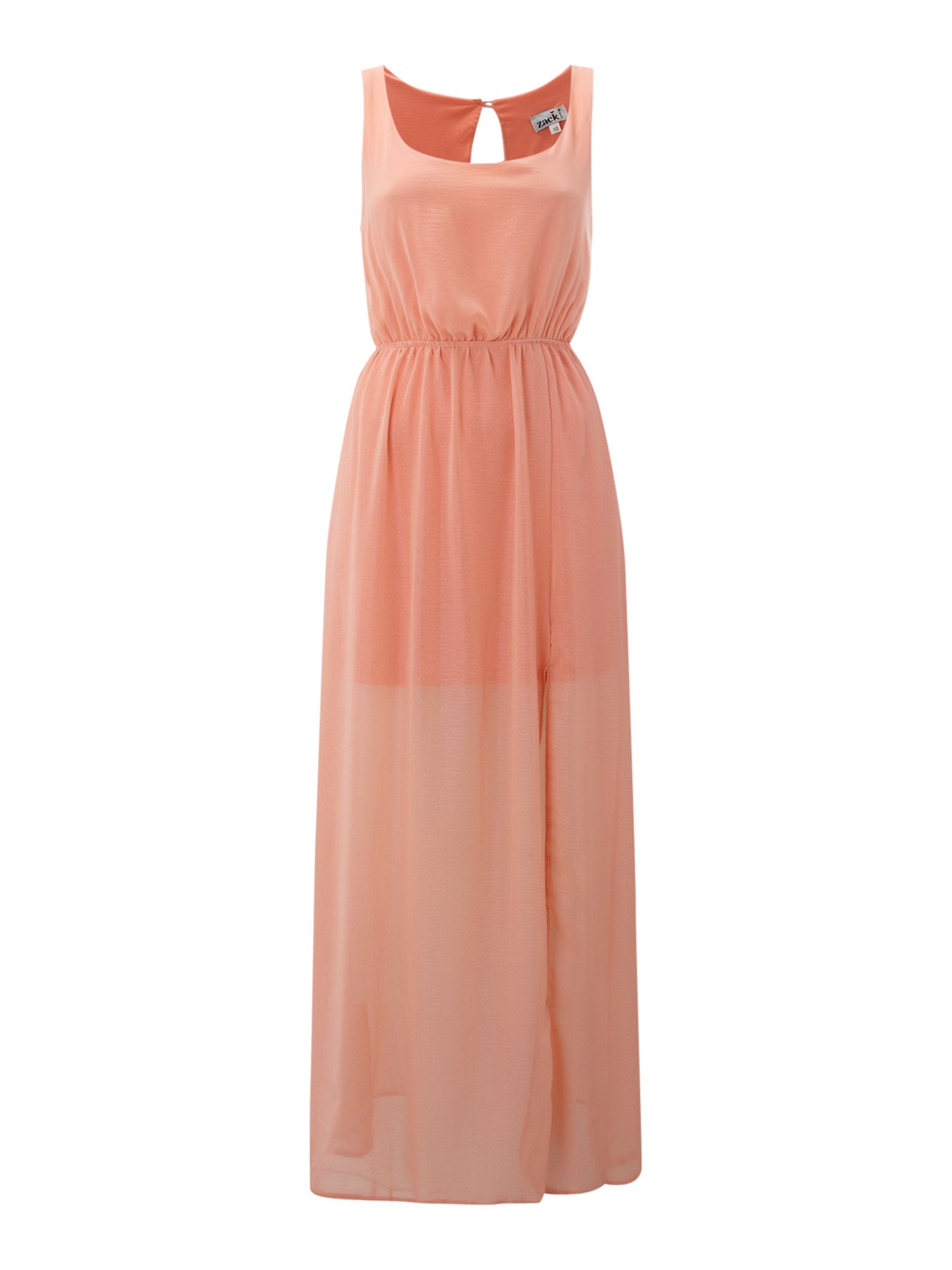 John Zack Sleeveless Sheer Bottom Maxi Dress in Pink (coral) | Lyst