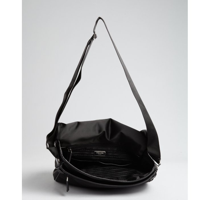 Prada Black Nylon Saffiano Leather Trim Messenger Bag in Black for ...  