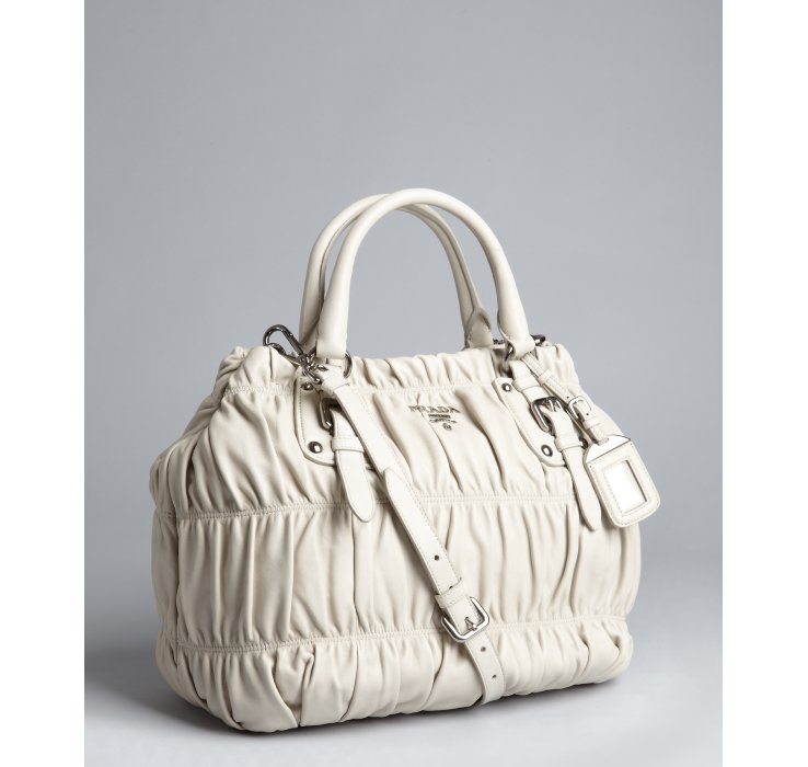 Lyst Prada Grey Gaufre Pleated Leather Bowler Bag in Gray