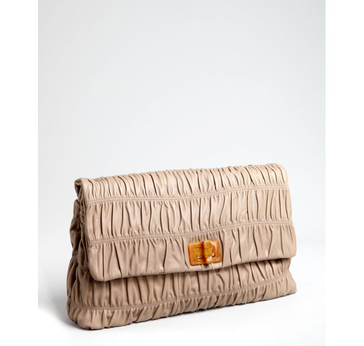 Prada Taupe Gaufre Leather Large Foldover Clutch in Beige (taupe ...