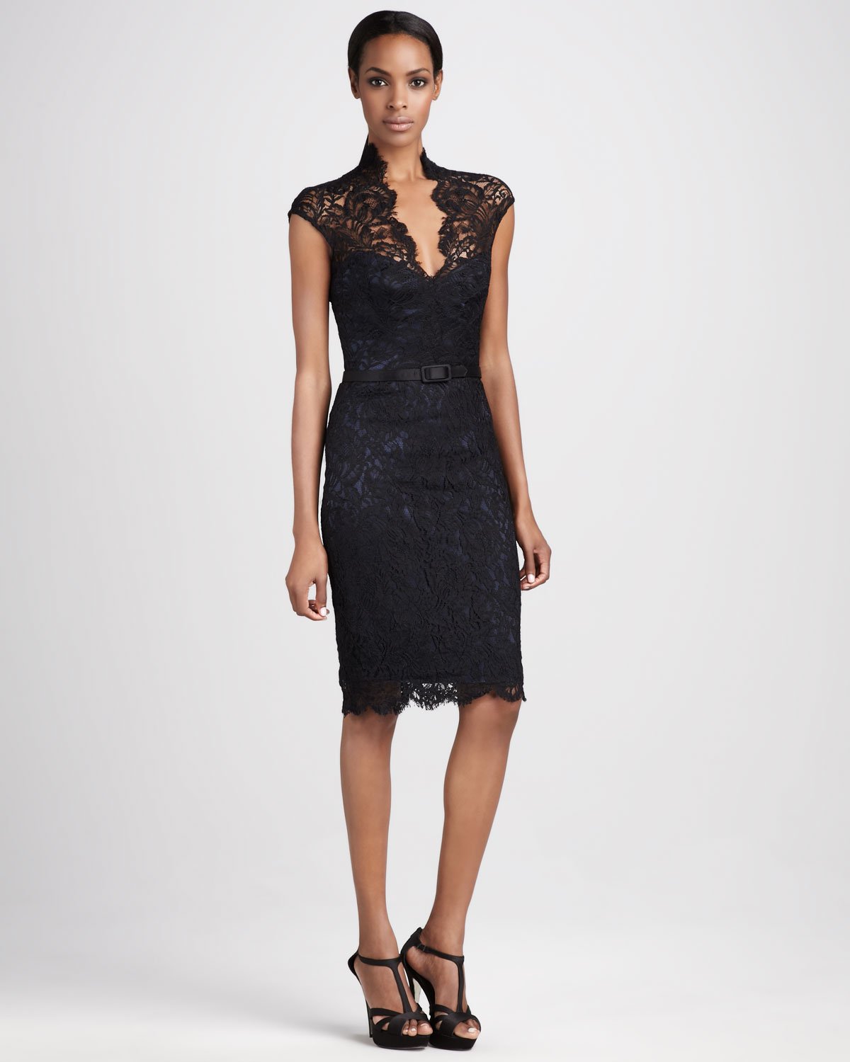 Theia Lace Cocktail Dress In Black Lyst