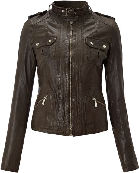 Michael Michael Kors Patch Pocket Leather Jacket in Brown | Lyst