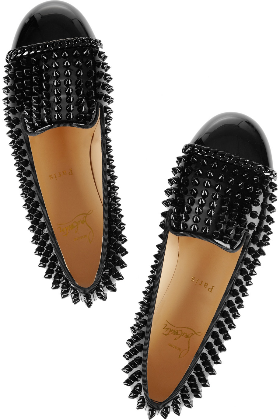 Christian louboutin Glitz Spiked Patent leather Loafers in Black ...  
