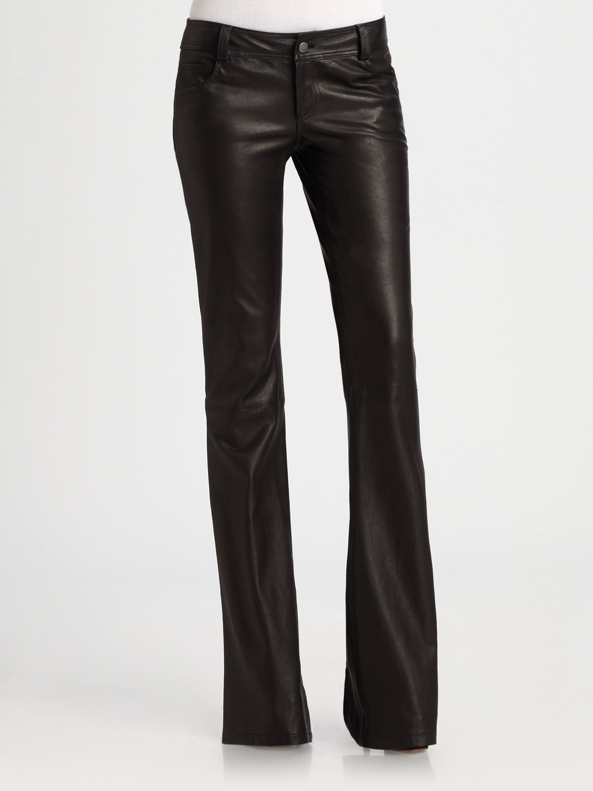 Alice + Olivia Leather Bell Pants in Black - Lyst