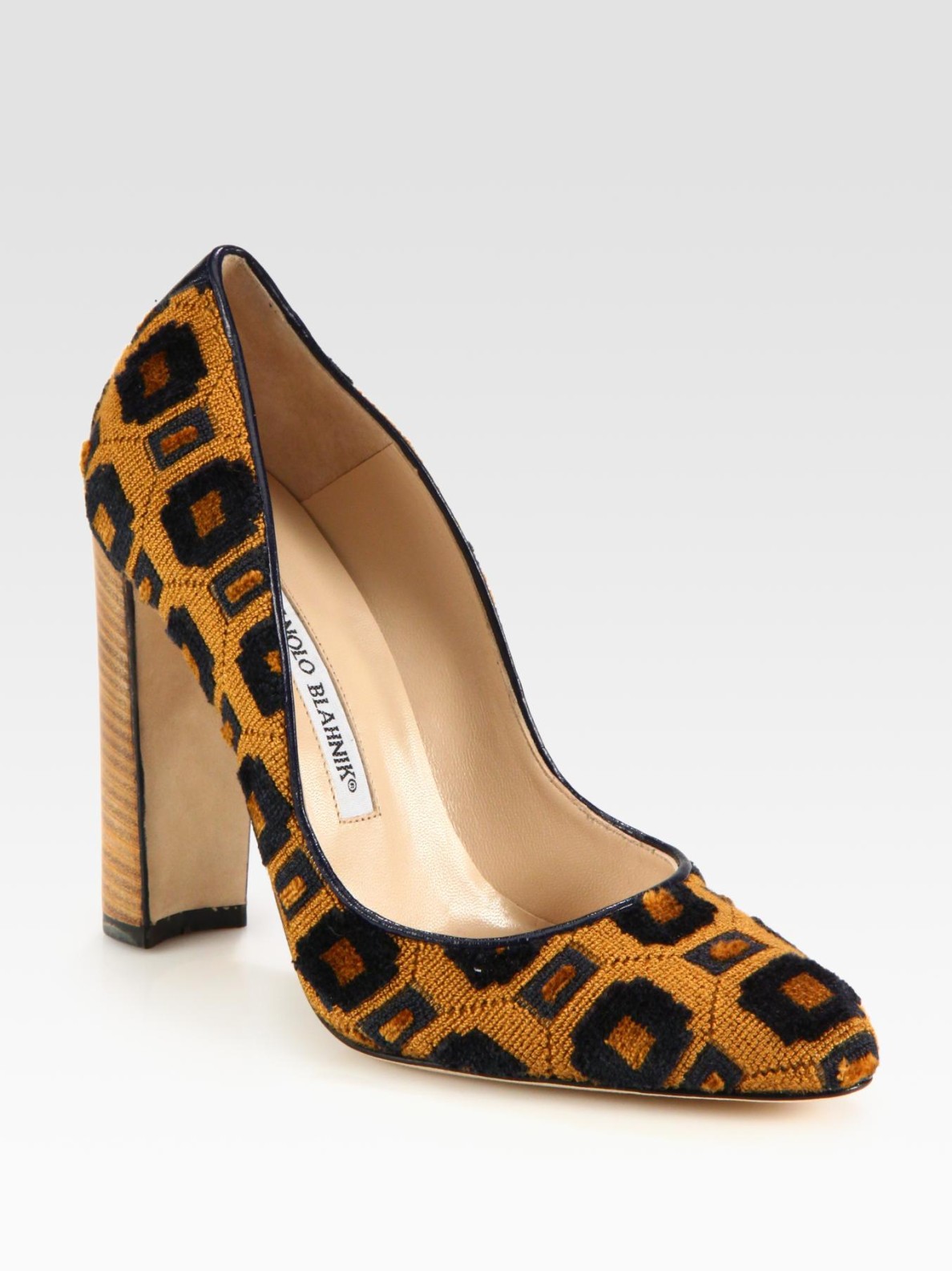 Lyst - Manolo Blahnik Tapestry and Leather Pumps in Brown