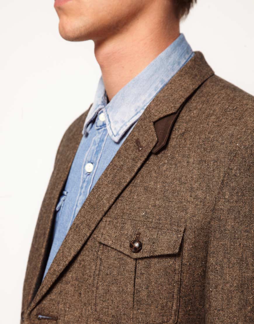 Lyst Asos Asos Slim Fit Tweed Blazer In Brown For Men 4298