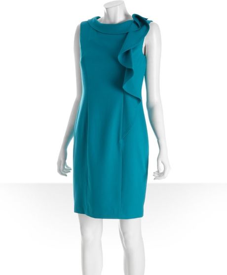 Calvin Klein Lagoon Sleeveless Side Ruffle Shift Dress in Blue (lagoon ...