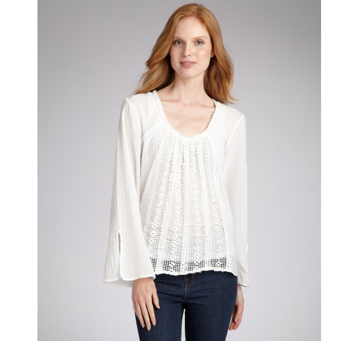 Lyst - Love Sam White Cotton Crochet Front Peasant Blouse in Natural