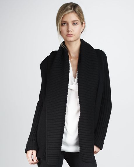 Vince Ribbed Collar Jacket in Black | Lyst