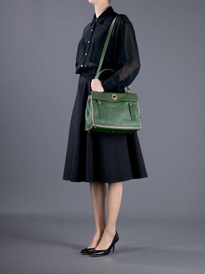 ysl green leather handbag muse two  