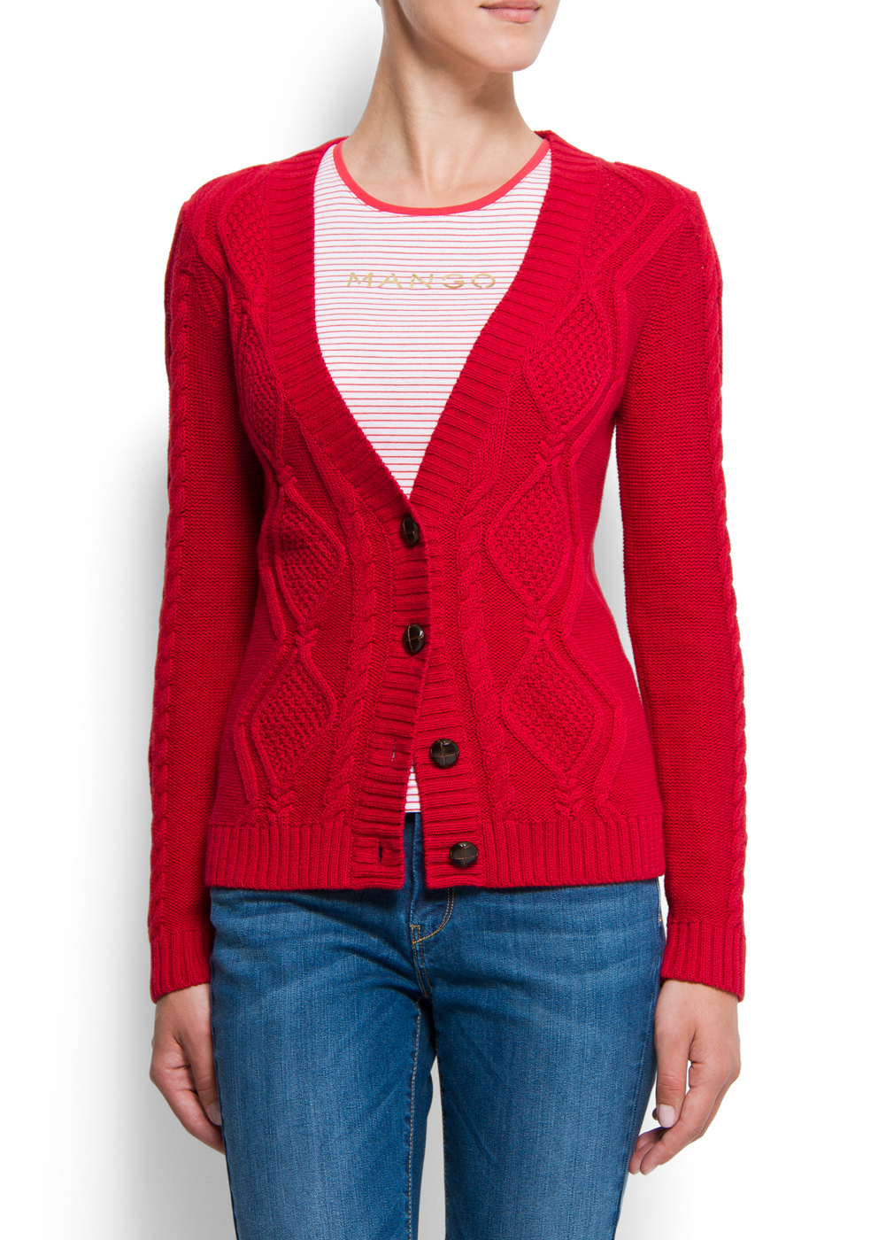 Lyst - Mango Cable Knit Cotton Cardigan in Red