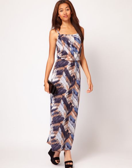 River Island Feather Maxi Dress in Blue (navy) | Lyst