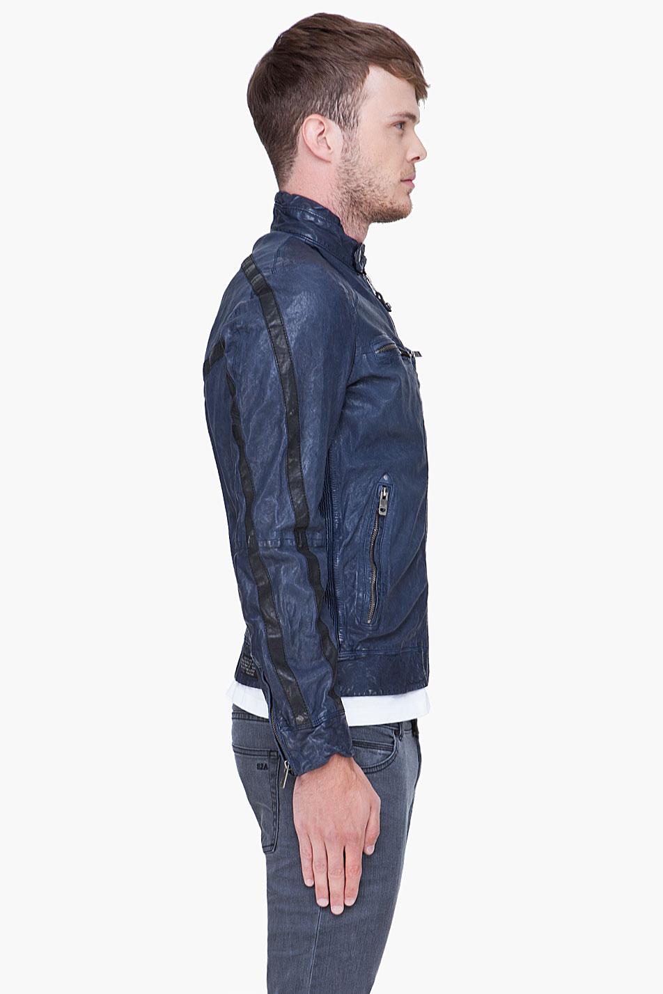 Sel Navy Liris Leather Jacket In Blue For Men Lyst Gallery