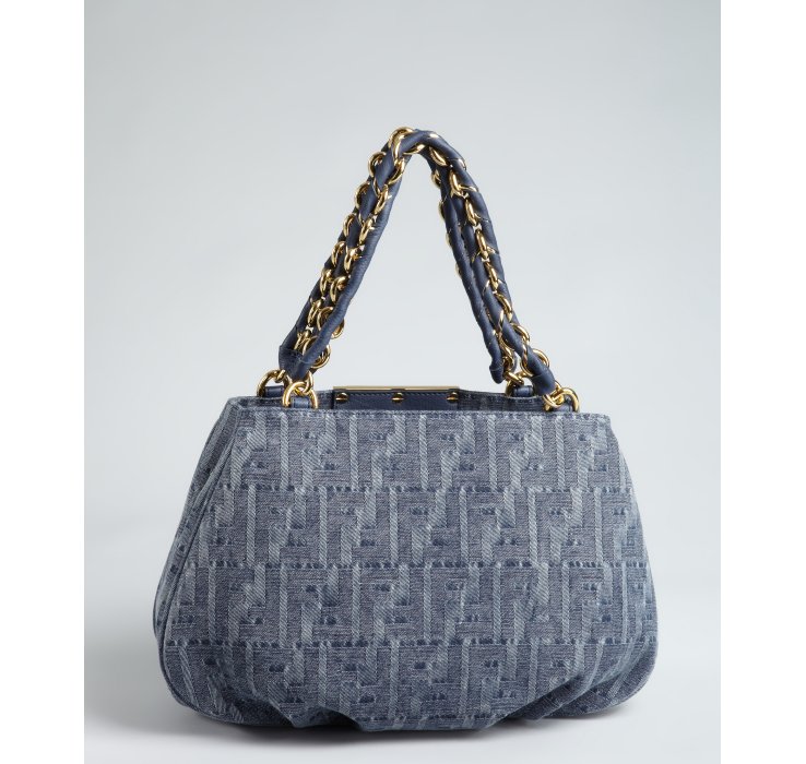 Lyst Fendi Stone Washed Zucca Denim Mia Small Chain Bag In Blue Gallery