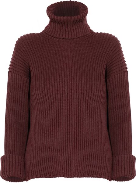Gucci Ribbed Wool Turtleneck Sweater in Purple (burgundy) | Lyst