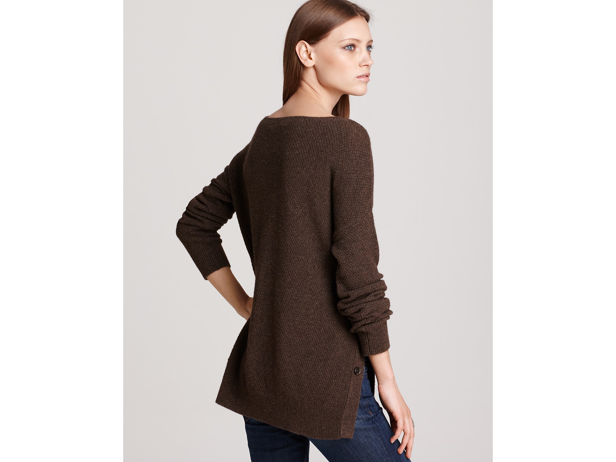 Vince Sweater Stitch Side Button in Brown | Lyst