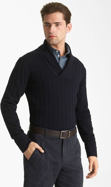 Armani Wool Shawl Collar Sweater in Blue for Men (solid blue navy) | Lyst