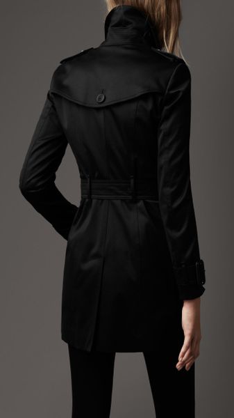 Burberry Midlength Cotton Blend Trench Coat in Black | Lyst