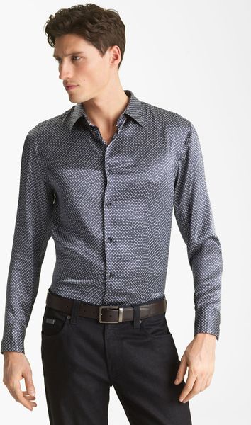 Armani Silk Sport Shirt in Gray for Men (soft blue) | Lyst