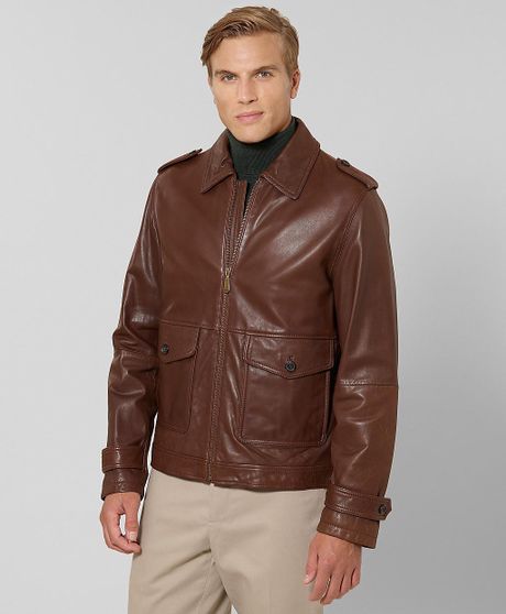 Brooks Brothers Hayden Washed Leather Jacket in Brown for Men (dark ...