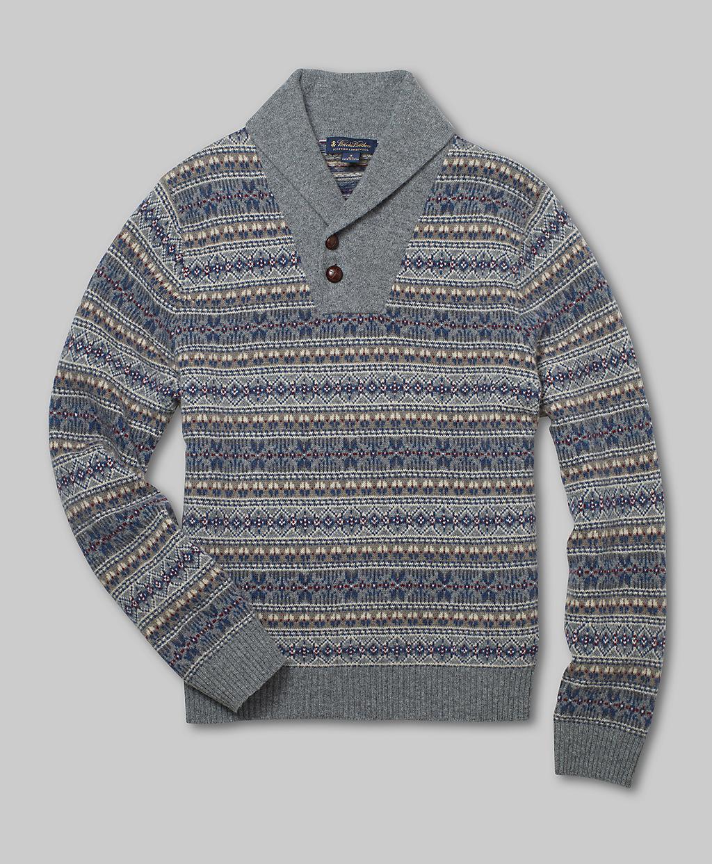 Lyst Brooks brothers Lambswool Fair Isle Shawl Collar Sweater in Gray