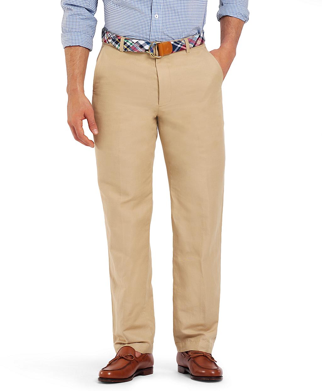 Brooks Brothers Clark Plainfront Linen and Cotton Chinos in Khaki for ...
