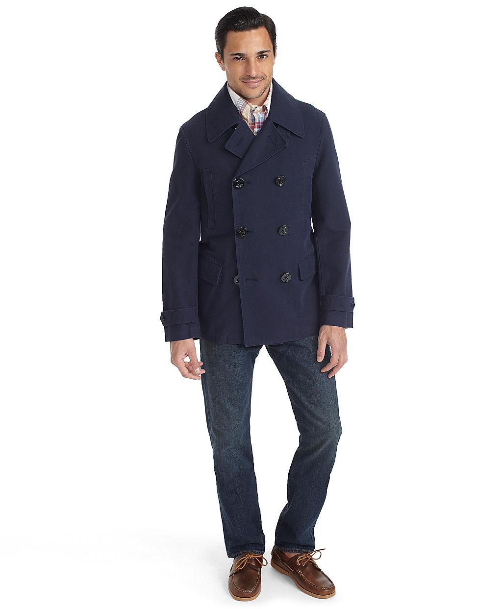 Lyst - Brooks Brothers Cotton Canvas Pea Coat in Blue for Men