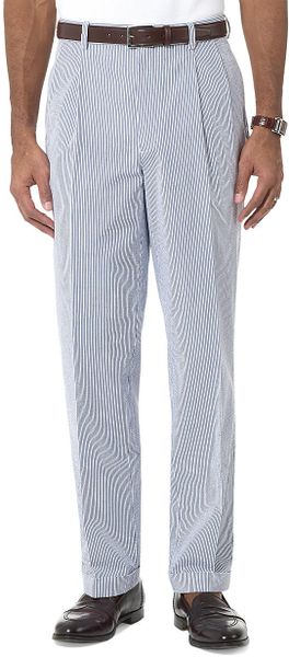 Brooks Brothers Thompson Pleat front Seer-sucker Pants in Blue for Men ...