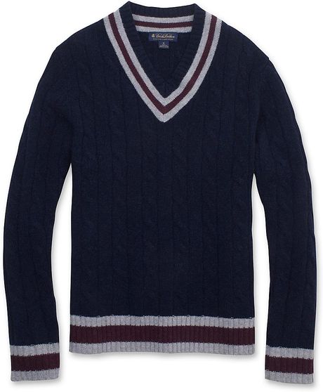 Brooks Brothers Lambswool Cricket Cable Vneck Sweater in Blue for Men ...